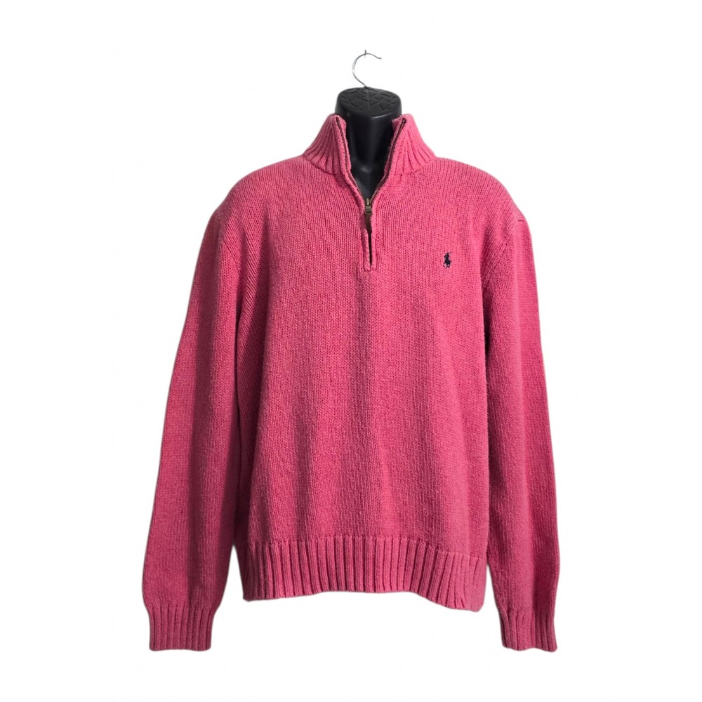 Polo Ralph Lauren Vintage Knit Quarter Zip Pullover Sweater In Salmon Sz XL